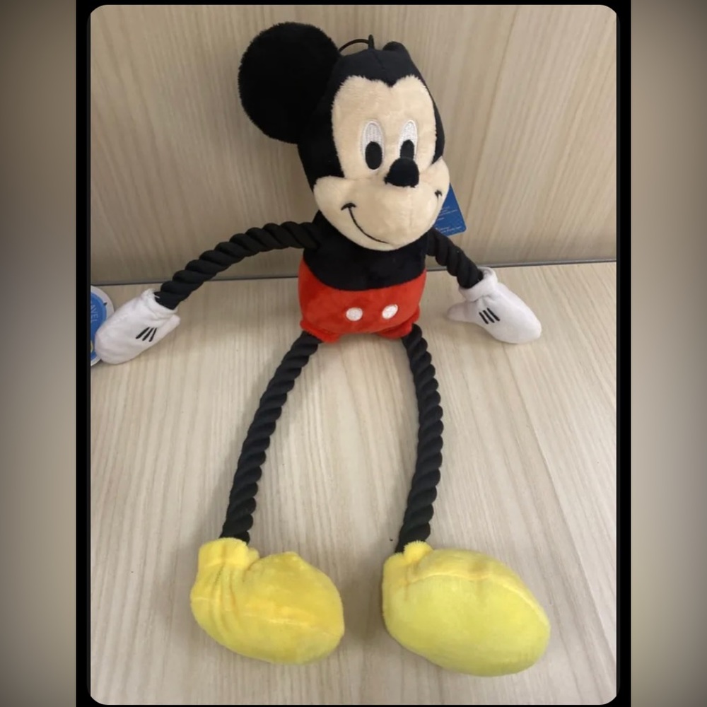 NEW! Disney Plush Mickey Mouse Tuggable Tug Rope Squeaker Squeaky Dog Chew Toy